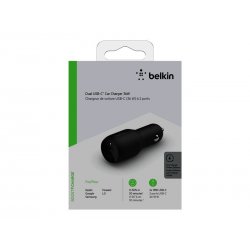 Belkin BOOST CHARGE Dual Charger - Adaptador de energia para automóvel - 36 Watt - 2 conectores de saída (24 pin USB-C) - preto