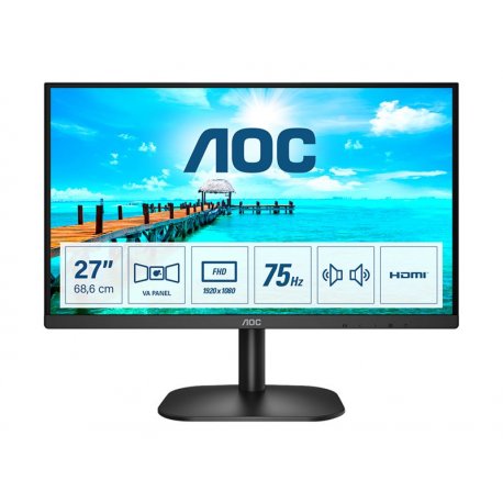 AOC 27B2AM - Monitor LED - 27" - 1920 x 1080 Full HD (1080p) @ 75 Hz - VA - 250 cd/m² - 4000:1 - 4 ms - HDMI, VGA - preto 27B2A