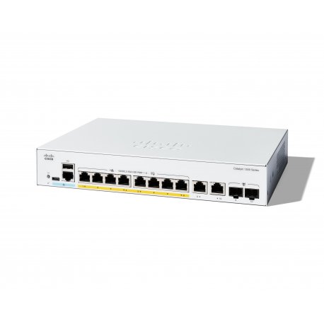 Cisco Catalyst 1300-8P-E-2G - Interruptor - L3 - Administrado - 8 x 10/100/1000 (PoE+) + 2 x combo Gigabit SFP/RJ-45 - montável