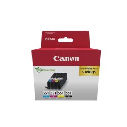 Canon CLI-551 BK/C/M/Y Multipack - Pack de 4 - 7 ml - preto, amarelo, azul cyan, magenta - original - caixa - tanque de tinta -