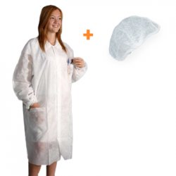 Bata de Proteção + Touca Descartáveis Branco 1un 6306603