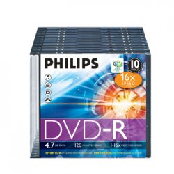 DVD-R 4.7GB 16x Philips Slim Case 10un PHIDM4S6S10F