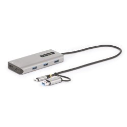 StarTech.com USB-C Multiport Adapter w/Attached USB-C to USB-A Dongle, Dual HDMI (4K30Hz/1080p60Hz), 3x USB-A, Mini Laptop Dock