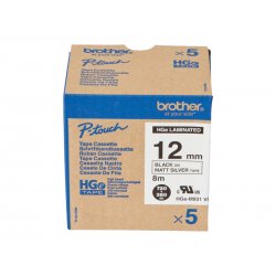 HGEM931V5 Brother HGE-M931V5 - Preto em prateado - Rolo (1,2 cm x 8 m) 5 cassete(s) fita laminada - para P-Touch PT-9500pc, PT-