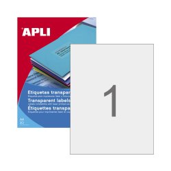 Etiquetas 210x297mm 20Fls Intempéries Transparente Apli 20un APL01225