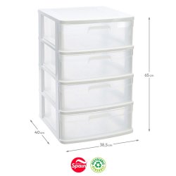 Bloco 4 Gavetas Plástico Sena 38,5x40x65cm Branco 6881123501