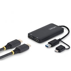 107B-USB-HDMI-2 USB A USB C to Dual HDMI Adapter Win Mac