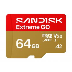 SDSQXGN-064G-GN6MN SanDisk Extreme Go - Cartão de memória flash - 64 GB - A2 / Video Class V30 / UHS-I U1 - microSDHC UHS-I