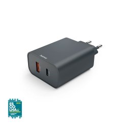 Carregador USB-A + USB-C PD 45W Rápido Cinza HAM86444